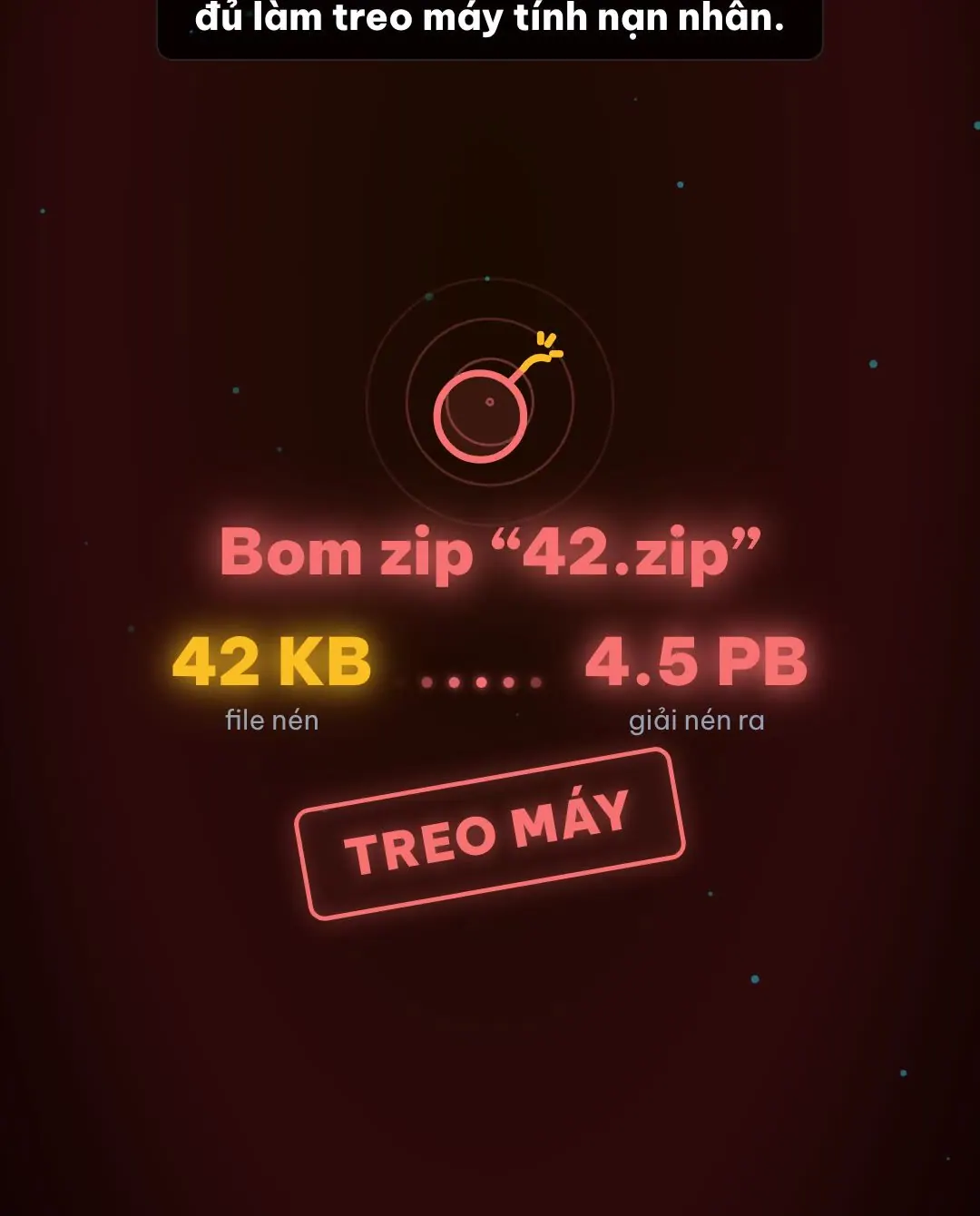 Bom zip 42.zip chỉ 42 KB nhưng giải nén ra 4,5 PB, đủ làm treo máy