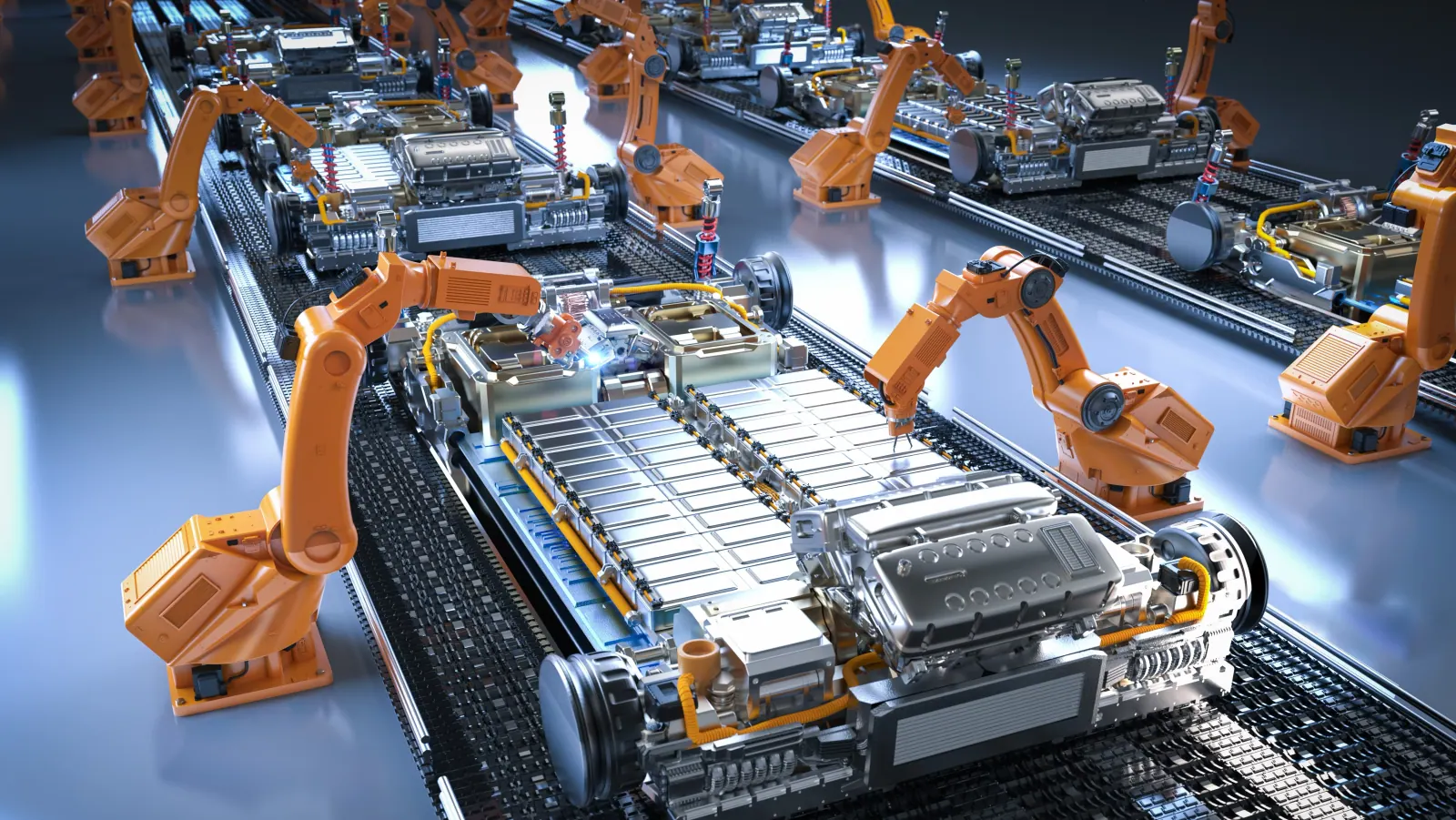 Dây chuyền robot lắp ráp pack pin và khung gầm xe điện