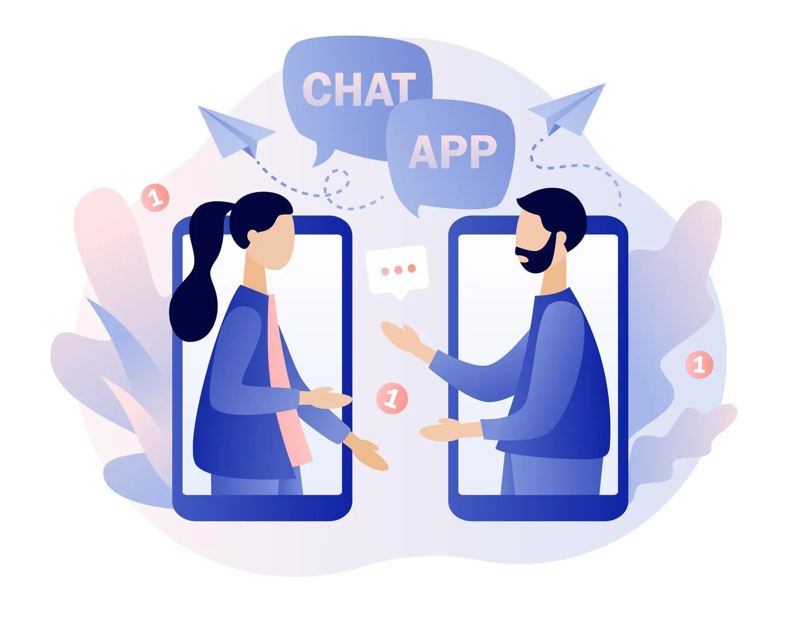 Minh hoạ hai người trò chuyện qua ứng dụng chat trên điện thoại