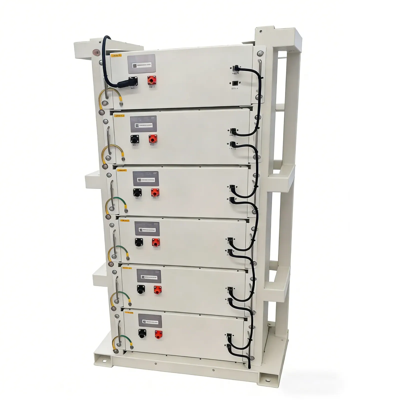 Tủ pin lưu trữ LFP dạng rack gồm nhiều module xếp chồng, nối dây với nhau