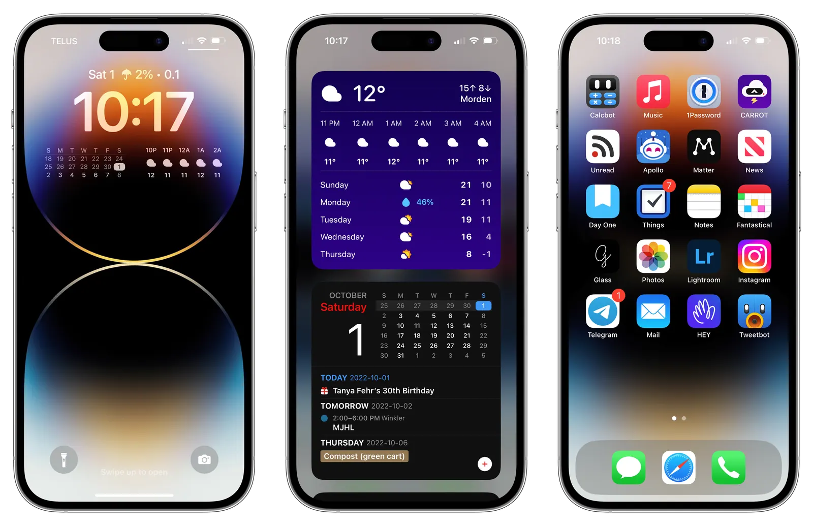 Màn hình khoá, widget và màn hình chính của iPhone với nhiều ứng dụng